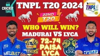 Siechem Madurai Panthers Vs Lyca Kovai Kings 22nd Match TNPL T20 2024 Free PredictionsSMP Vs LKK