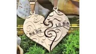 Sister Heart Necklaces - Heart Necklace Set 2pcs Big Sis and Lil Sis 18 Chains Included