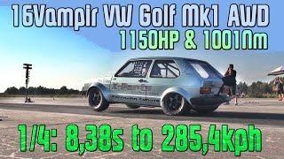 16Vampir Golf Mk1 AWD 1150HP 838s @ 285kmh Finsterwalde 2015