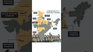 major headquarter of Indian Army in map of India
