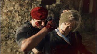 Resident Evil 4 Remake Krauser Stabs Leon in the Chest and Slits Throat New Death Animation