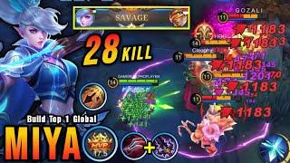 AUTO SAVAGE 28 Kills Miya 9 MIN Full Build INSANE LIFESTEAL - Build Top 1 Global Miya  MLBB