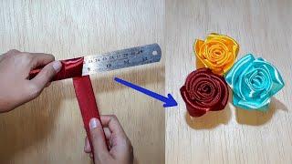 Amazing ribbon flower trick easy rose making with scale  ribbon rose flower craft ideas