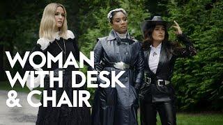 Salma Hayek Tiffany Haddish & Rose Byrne on How to be A Boss  Woman with Desk and Chair  InStyle