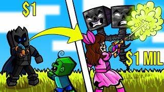 Minecraft 1 DOLLAR RAY GUN VS 1000000 DOLLAR RAINBOW RAY GUN Crafting Mini-Game