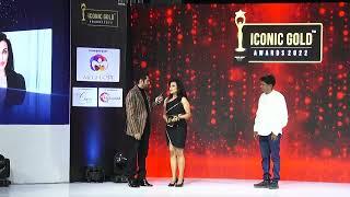 Flora Saini Receiving Iconic Best Supporting Actress for City of Dreams 2 at Iconic Gold Awards 2022
