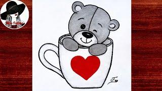 How to draw a cute Teddy Bear  Teddy Bear in a cup drawing  Pencil drawing