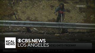 Watch Man throws rocks onto 110 Freeway in South LA