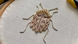 Goldwork  Hand embroidery for beginners.  Beetle