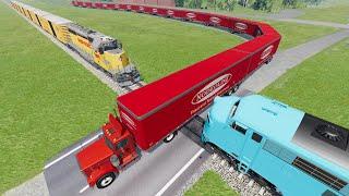 Long Giant Truck Accidents on Rail and Train is Coming #97  BeamNG Drive
