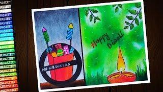 How to draw pollution free diwali  Green diwali poster  Say no to crackers drawing - step by step