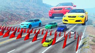 Giant Car vs Small Car vs Normal Cars vs Spikes ▶️ BeamNG Drive