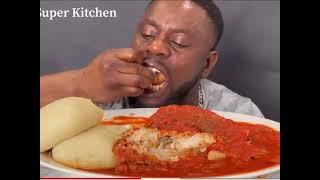 ASMR GOAT  MEAT AND FISH WITH POUND YAM  AND PEPPER SOUPAFRICAN NIGERIAN FOOD MUKBANG