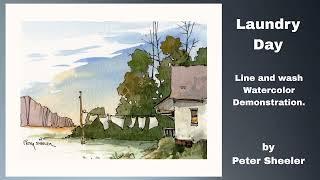 Easy way to paint Trees a Farmhouse and Laundry in Watercolor. Great for Beginners. Peter Sheeler