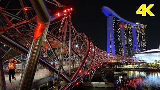 4K Night Walk on The HELIX BRIDGE The Most Popular & Longest Pedestrian Bridge in SINGAPORE