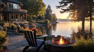 Spending Time on Lakeside Ambient with Calm Fire pit Birdsongs and Relaxing Lake Wave Sounds