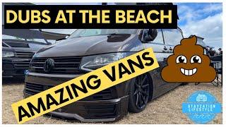 Dubs at the Beach - VW Show - Loads of Transporter Vans Campers - Low ride big wheels and much more