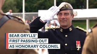 Colonel Bear Grylls proudly inspects passing out parade of junior soldiers