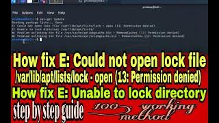 How fix E Could not open lock file varlibaptlistslock - open 13 Permission denied