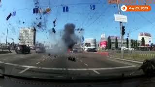 Ukraine Dashcam video captures missile falling in Kyiv traffic