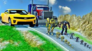 Big & Small Optimus Prime vs Big & Small Bumblebee vs DOWN OF DEATH BeamNG.Drive Without McQueen