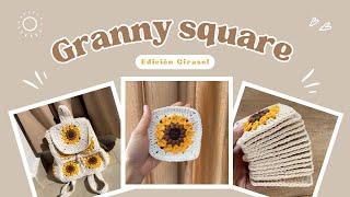 Granny Square de flor girasol a crochet  ganchillo Tutoríal paso a paso en Español