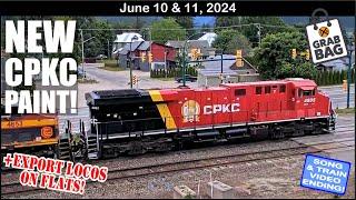 NEW CPKC PAINTED ENGINE NEW FERROMEX AUTORACKS EXPORT ENGINES ON FLATS POWER MOVE IN CUMBERLAND