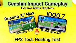 iQOO 7 vs Realme X7 Max genshin impact 60fps extreme fps test heating test using fps meter