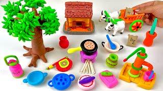 DIY How to make polymer clay miniature house kitchen set Bullock cart Hand Pump Tree   Dolliyon