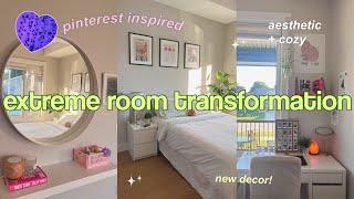 Extreme room transformation  bedroom makeover new decor aesthetic Pinterest inspired cozy room