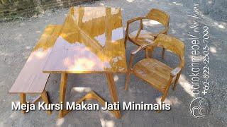 Meja Makan Kursi Makan Minimalis Jati Retro kaki V Finishing Melamine Kayu Jati Natural Glossy