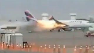 Runway collision with an Latam Flight 2213 A320 and a firetruck