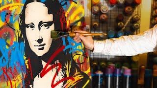 Urban Mona Lisa with Stencil Acrylic Paint & Spray - Complete Painting Demonstration