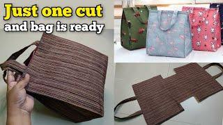 Just with one rectangle piece - Lunch box bag making at home Bag cutting and stitchingDIY Tote Bag