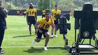 Former Pitt linebacker Tylar Wiltz works through drills at Steelers rookie minicamp