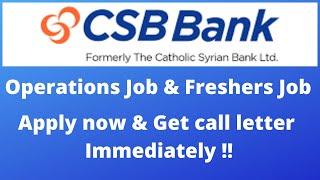 CSB Bank Recruitment 2021Freshers JobsDec 2021No Fees