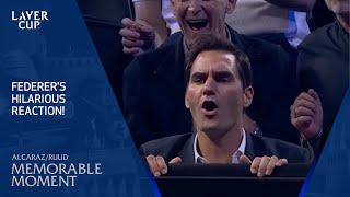 Roger Federer Reacts to Ruuds Winner & Shelton Falling Over  Laver Cup 2024