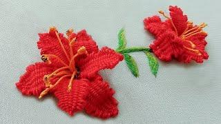 How to embroider 3D lily flowers  3D embroidery