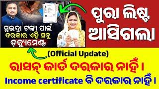 Subhadra Yojana Documents Details  Subhadra Yojana Apply Documents List  Subhadra Yojana Details