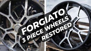 Forgiato 3 piece wheel restored hand brushed finish + Black powder coat