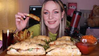 MUKBANG  Круассаны с рыбой курицей ветчиной  Croissants with fish chicken ham не ASMR