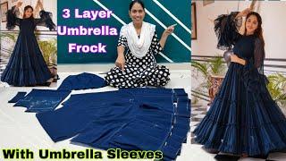 Three Layer Umbrella Frill Frock With Umbrella Sleeves Design Cutting  अंब्रेला फ्रॉक कैसे बनाएं