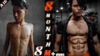 8 months natural body transformation journey from skinny to fit  home and gym workout