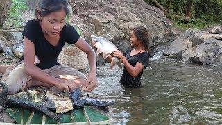 Survival skills Catch big fish 4 Kg by hand in water flow - Cooking big fish eating delicious #28