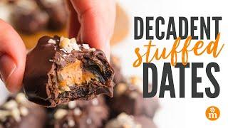 Vegan Stuffed Candy Bar Dates 3 Ways — Snickers Dates Almond Joy Dates and Mars Bar Dates