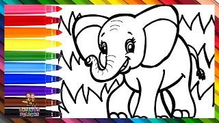 Cómo Dibujar Un Elefante  Dibuja y Colorea Un Lindo Elefante  Dibujos Para Niños