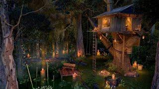 Tropical Rainforest Ambience ️ nature sounds for sleep 10 hours rain on leaves & cozy treehouse.