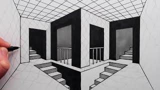 How to Draw 2-Point Perspective Draw a Room and Stairs