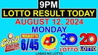 Lotto Result Today 9pm August 12 2024 PCSO