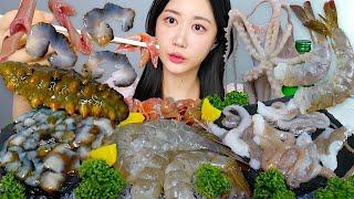 네가지 모둠해산물과 소주 한잔모둠해산물 먹방 해삼 개불 생새우 산낙지 Raw Seafood 生魚介類  eating show  asmr mukbang korean